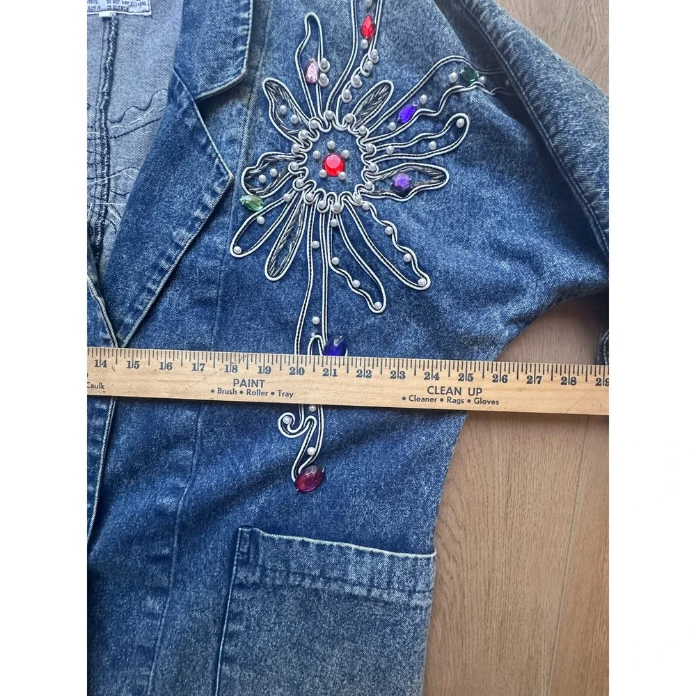 Vintage Golden River Denim Jacket Embellished Rhinestone Acid Wash 80s Costume